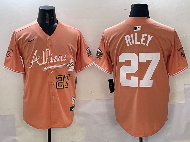 Men Atlanta Braves 27 Riley Orange Five generations Joint Name 2025 Nike MLB Jersey style 4